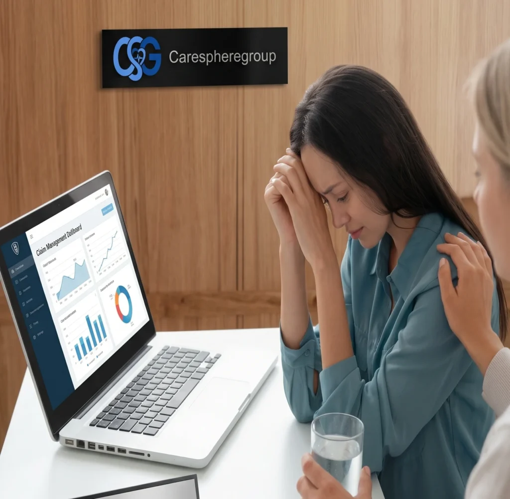 Professional team reviewing behavioral health billing data and mental health revenue cycle management dashboards for a California clinic